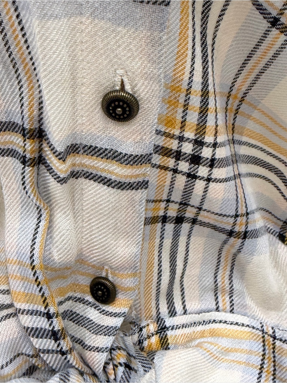 PAIGE Annecy White Plaid Tie-Hem Button-Down Top Tan & Black Lines Size Small - Picture 6 of 6